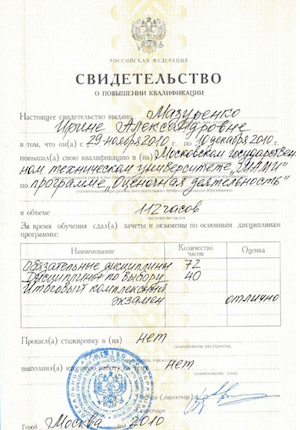 Свидетельство о повышении квалификации по оценке недвижимости